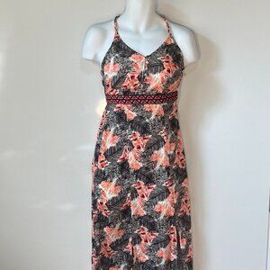 Japna SZ XS NWT Black  & Hot pink tropical print maxi dress